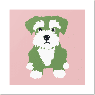 Little Green Miniature Schnauzer Puppy on Dark Blue Background Posters and Art